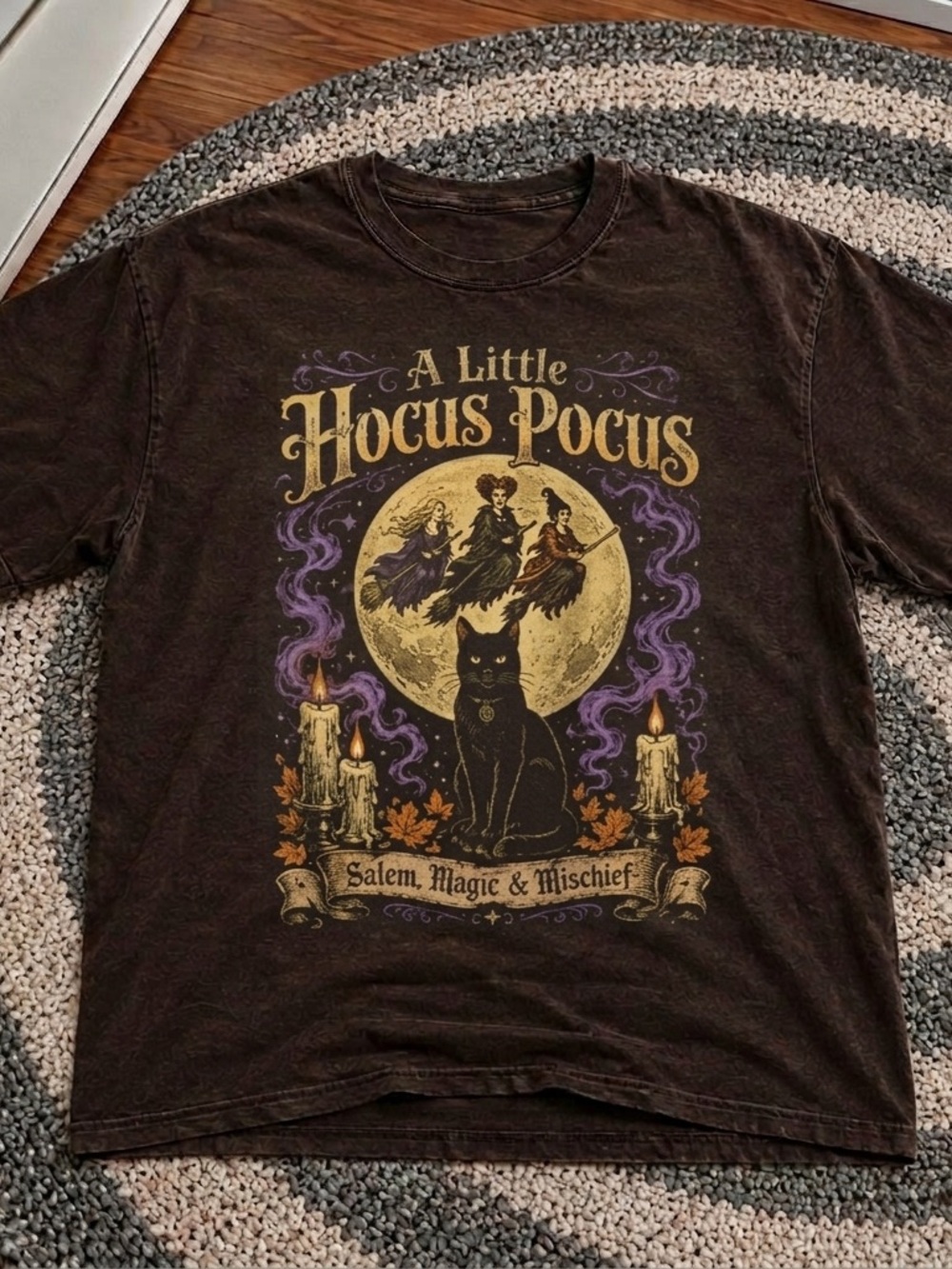 A Little Hocus Pocus Witchy Halloween Graphic Tee - Dark Chocolate Unisex